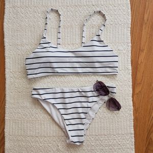White and Blue Stripe Bikini